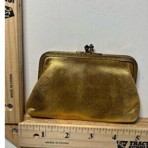 Women's Vintage Gold Coin Purse Metallic Kiss lock Red Satin Lined